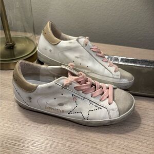 Golden Goose Women's White and Pink Star Sneakers
